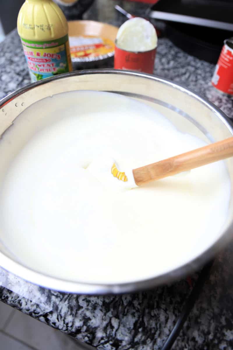 frozen key lime pie batter in bowl