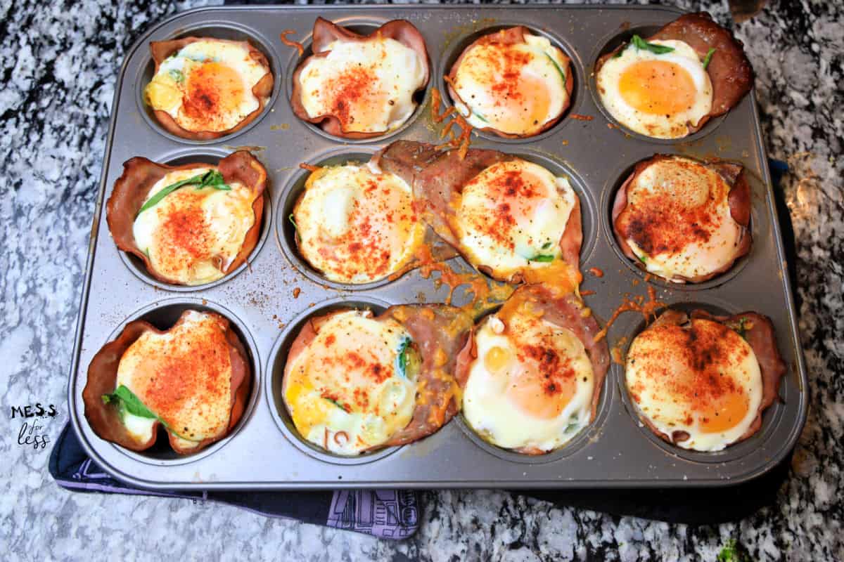 keto baked egg cups in muffin tin
