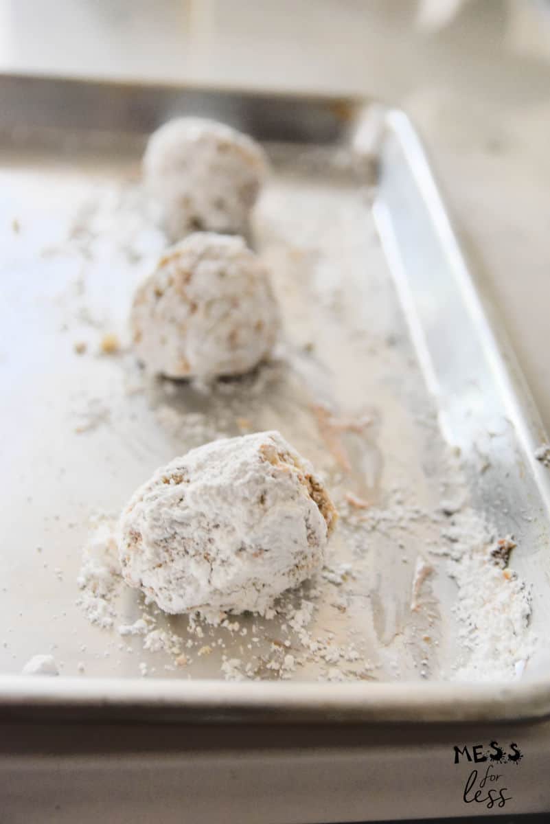 Chocolate Snowballs on cookie sheet