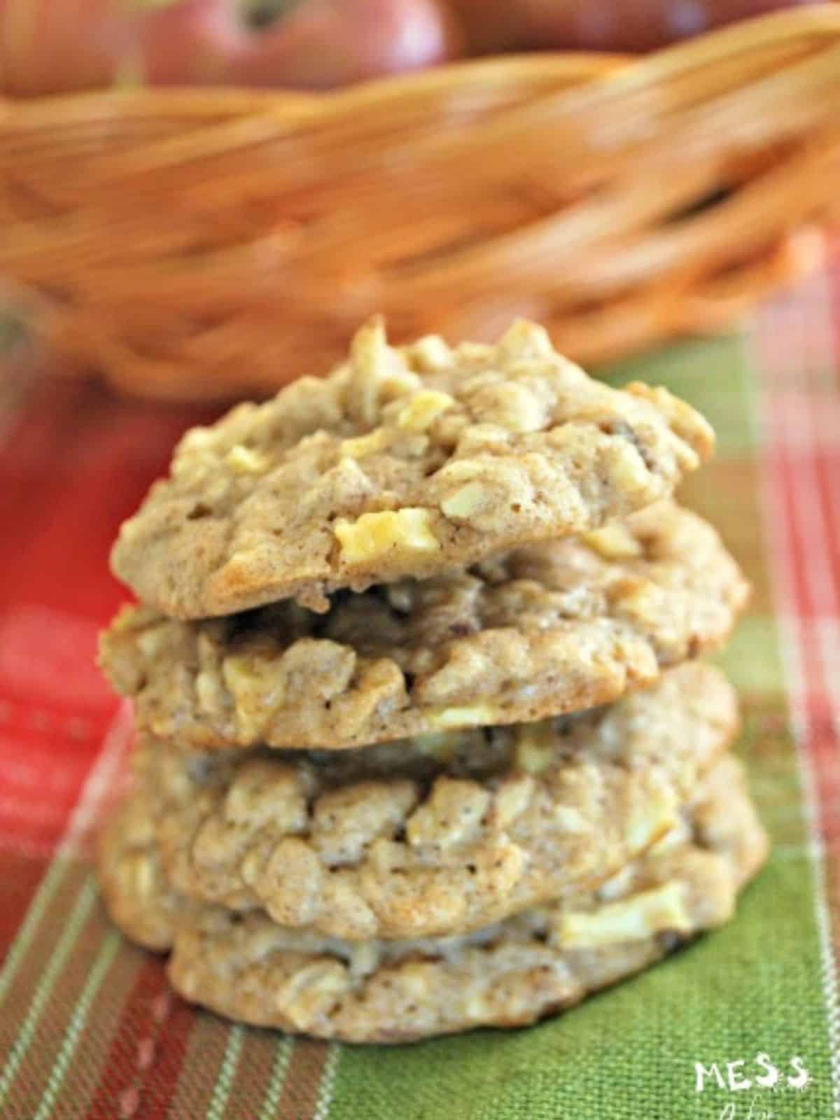 These apple cookies stay soft and chewy and are full of apple flavor. The apples and oatmeal make them hearty and filling and give them a great texture.