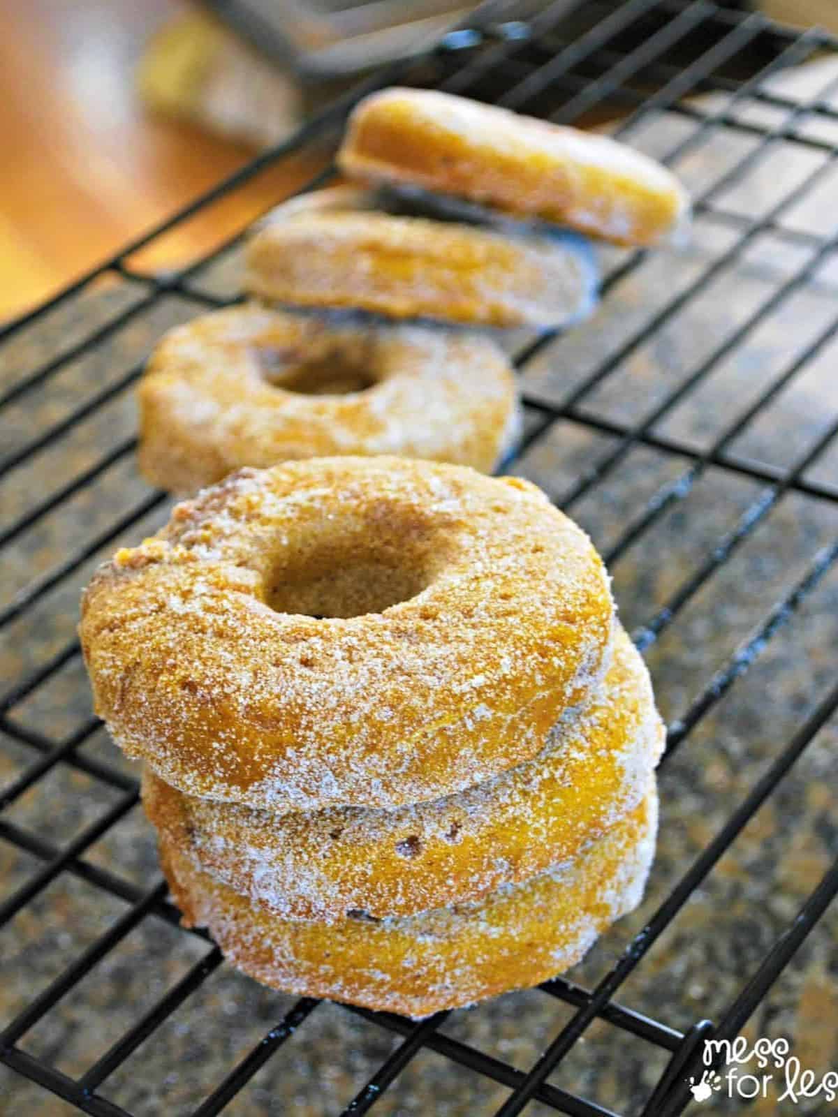 stack of pumpkin donuts.