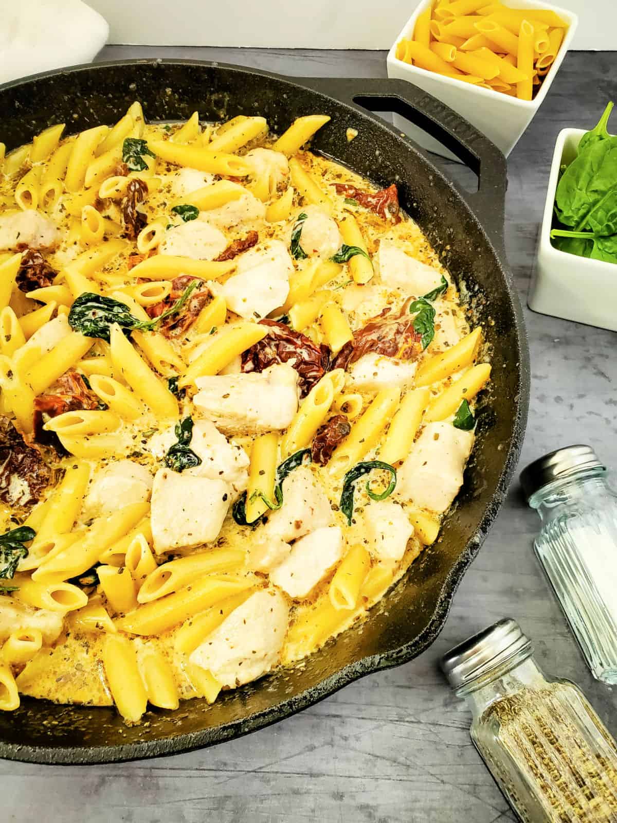 creamy tuscan chicken and pasta.