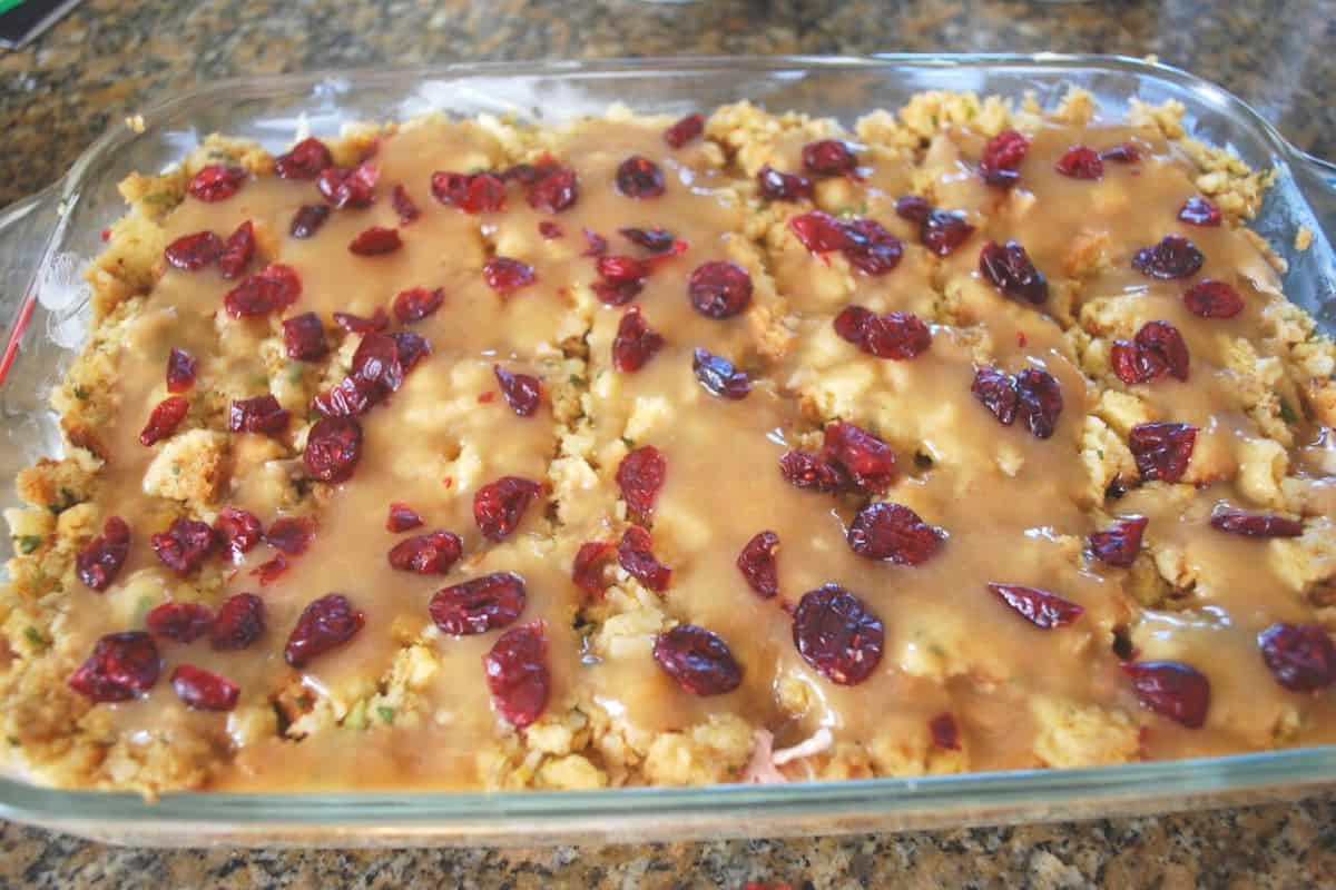 thanksgiving dinner casserole with craisins