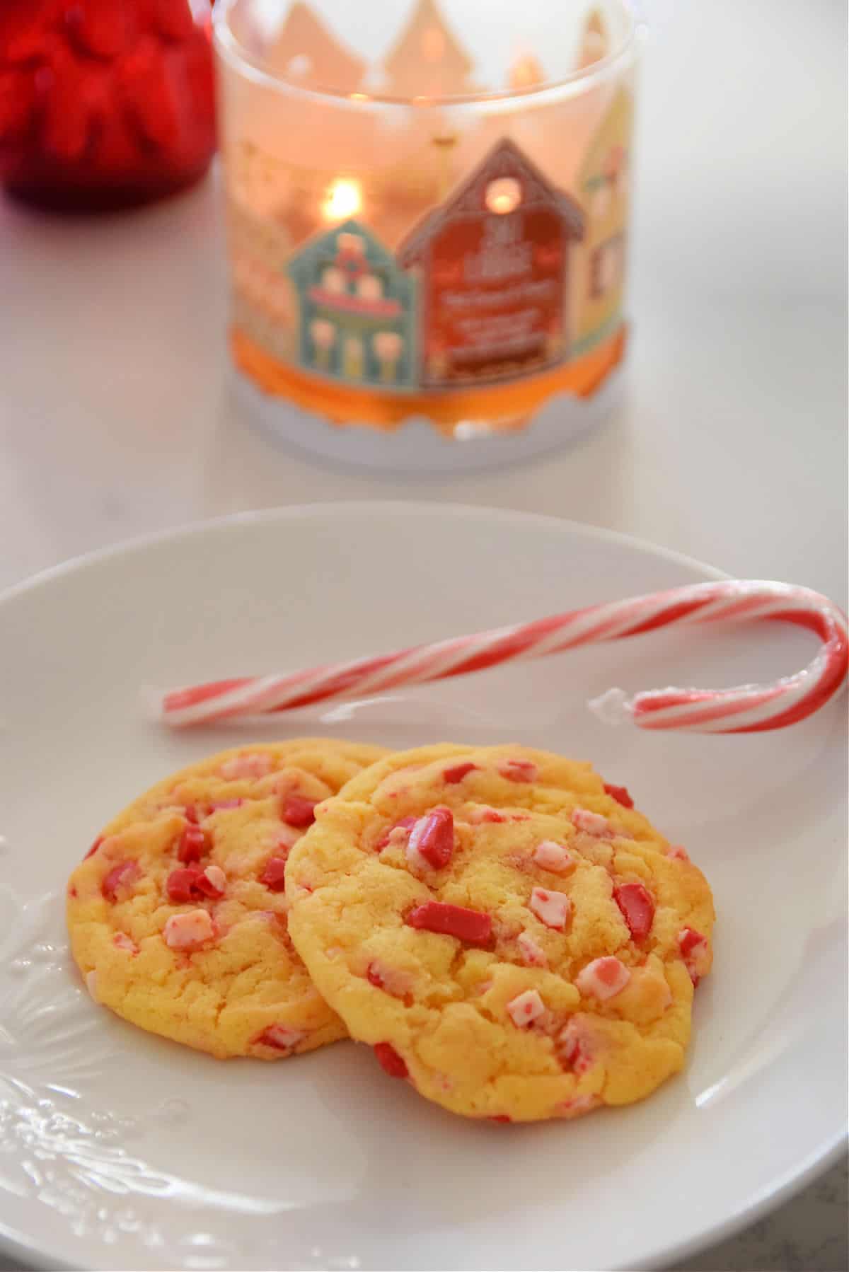 cake mix peppermint cookies on a plate