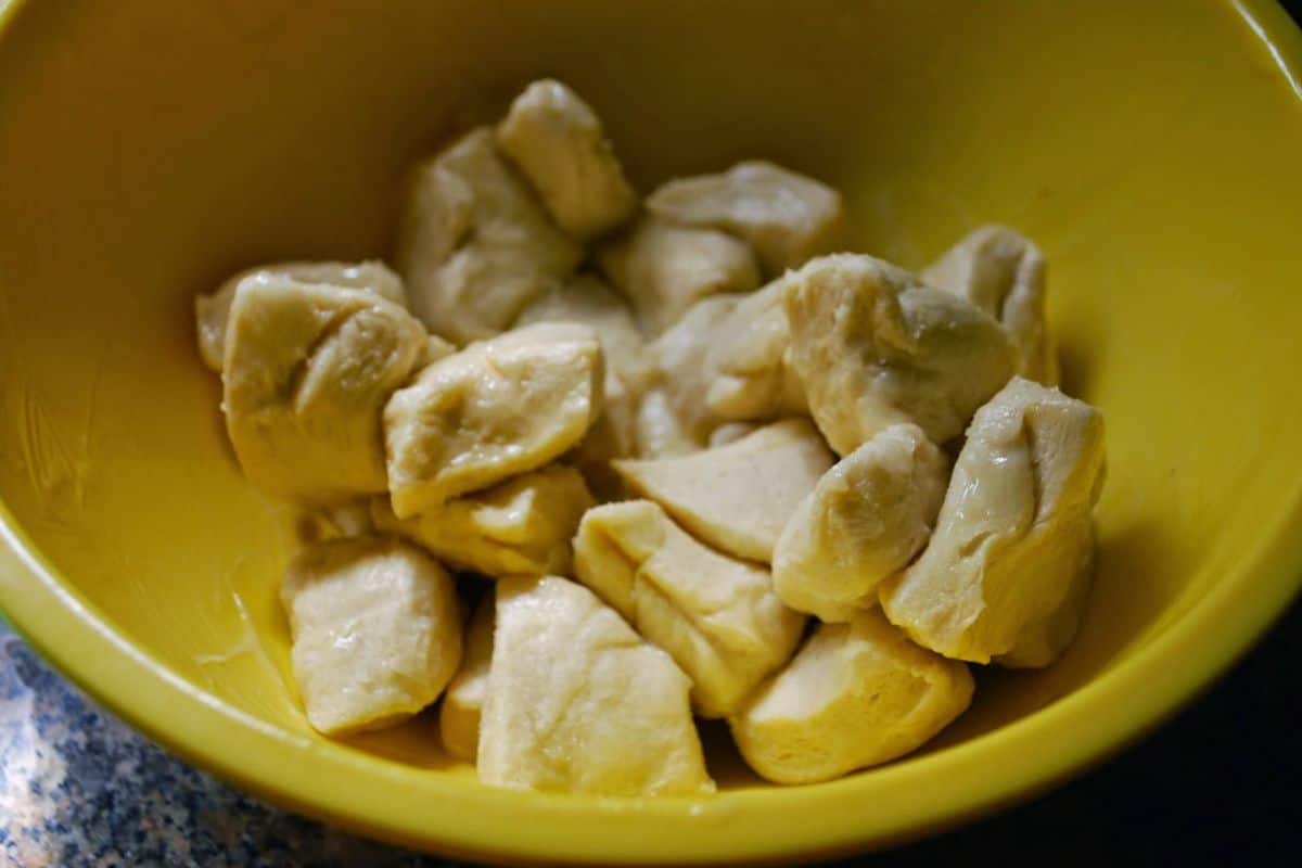 pieces of dough in a bowl