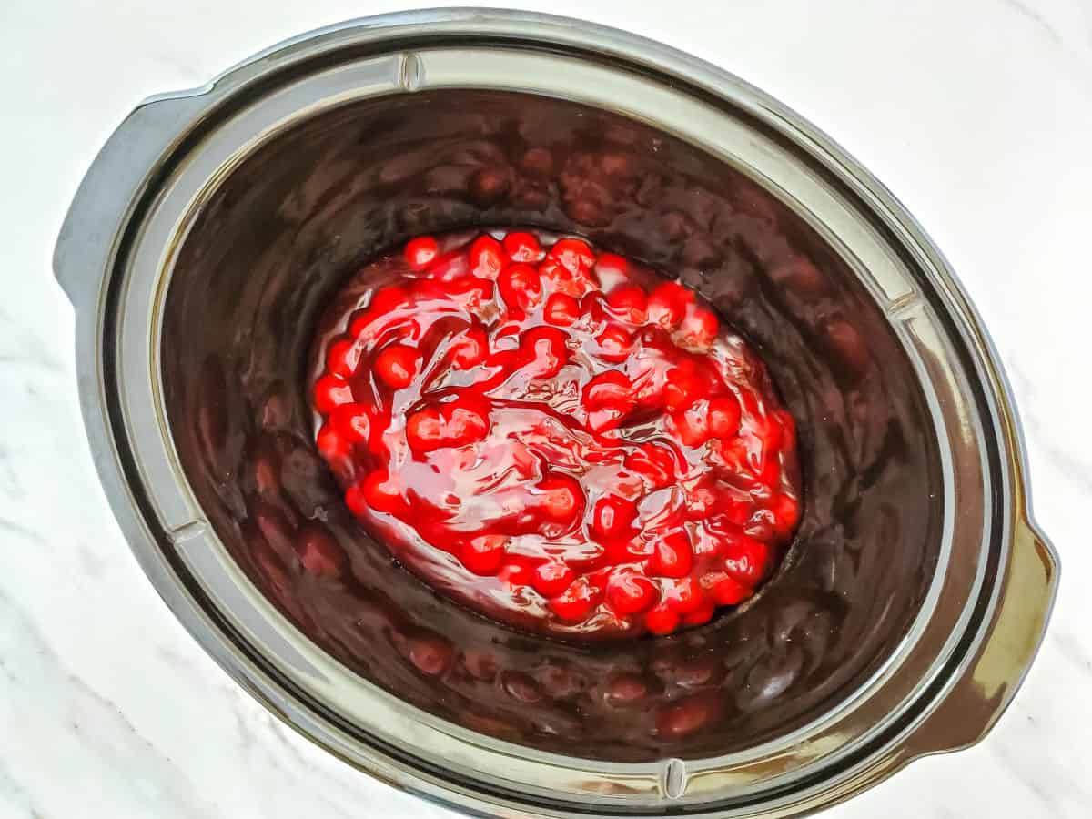 cherry pie filling in crock pot.