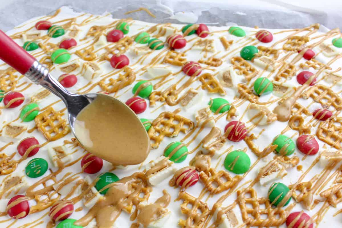 drizzling peanut butter on candy bark