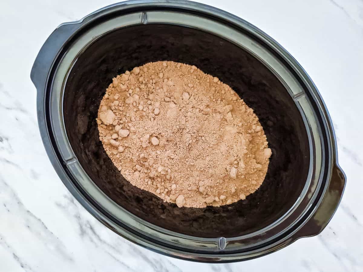 chocolate cake mix in a crock pot.