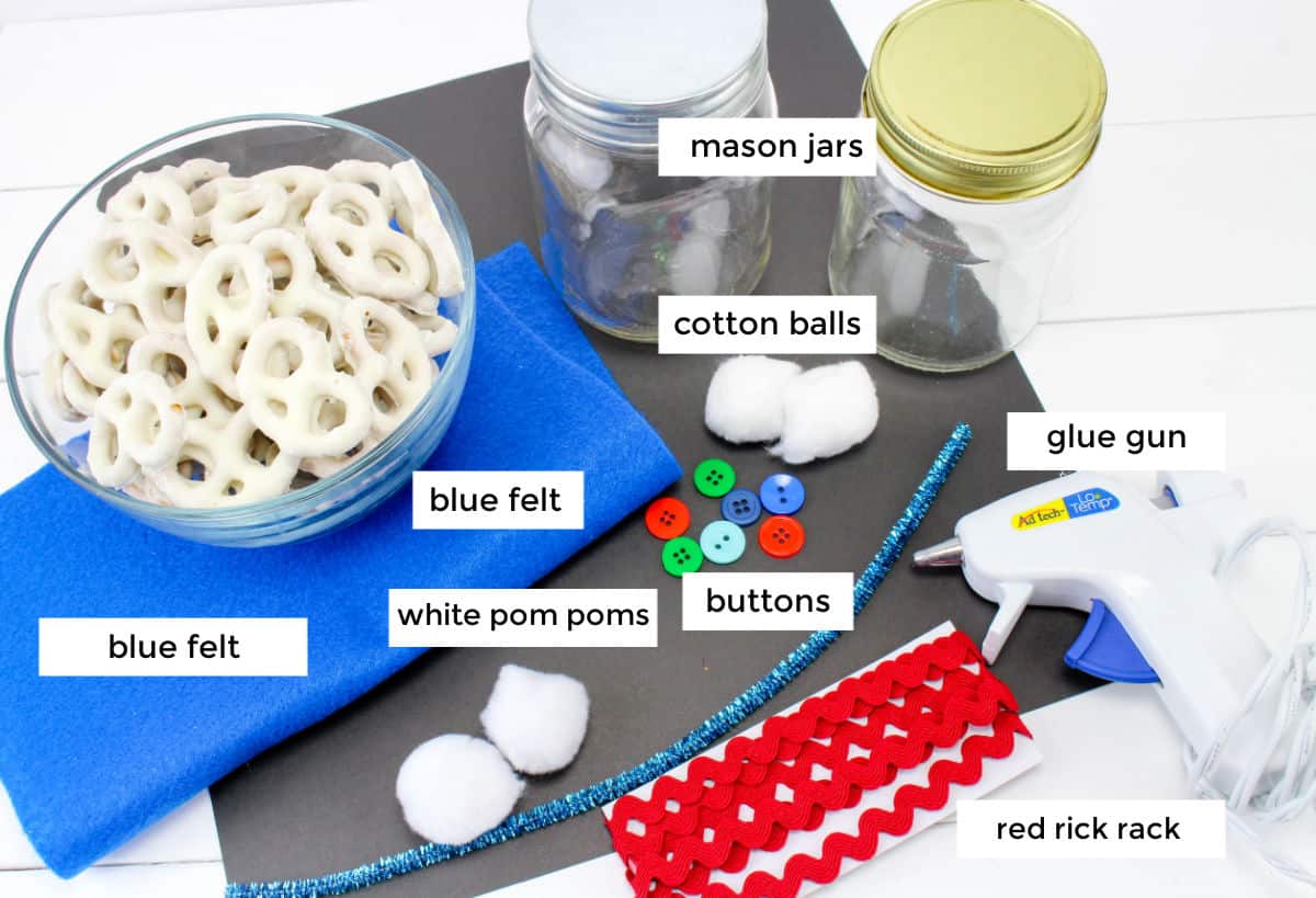 supplies to make snowman mason jars