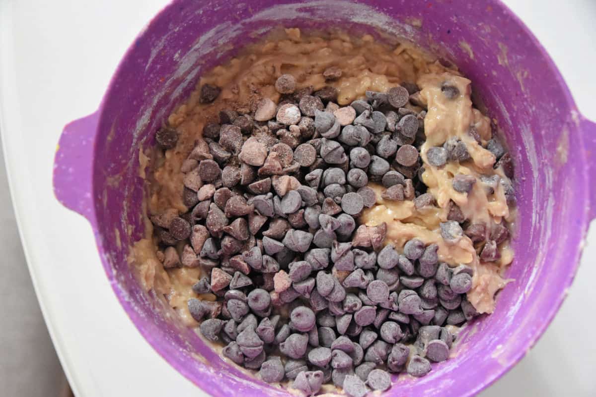 batter for banana cookies with chocolate chip