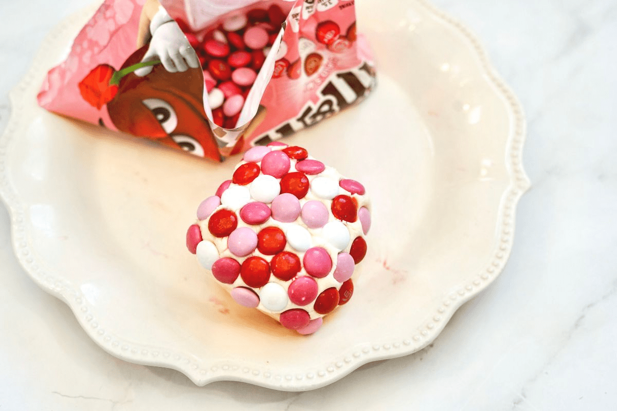 valentines dessert ball with m&ms