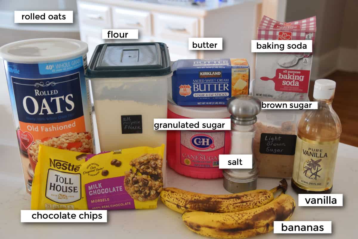 ingredients to make chocolate chip cookies with bananas