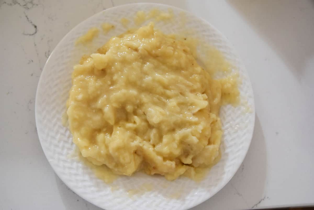 mashed bananas on white plate