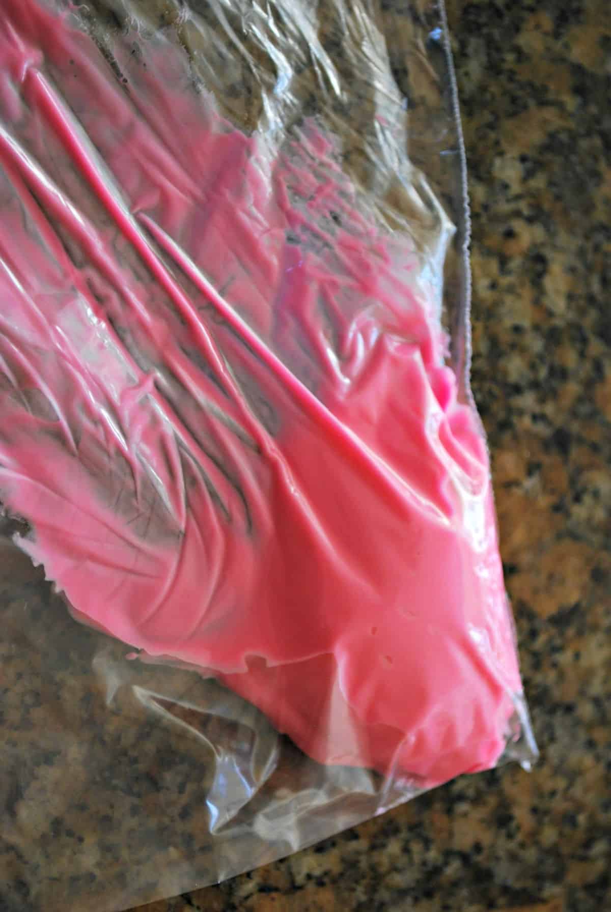 pink candy melts in piping bag