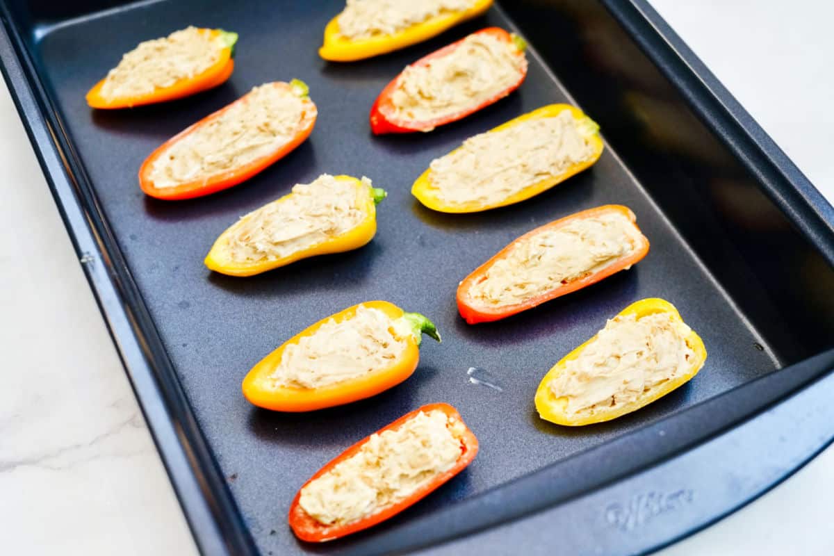 stuffed mini peppers on tray