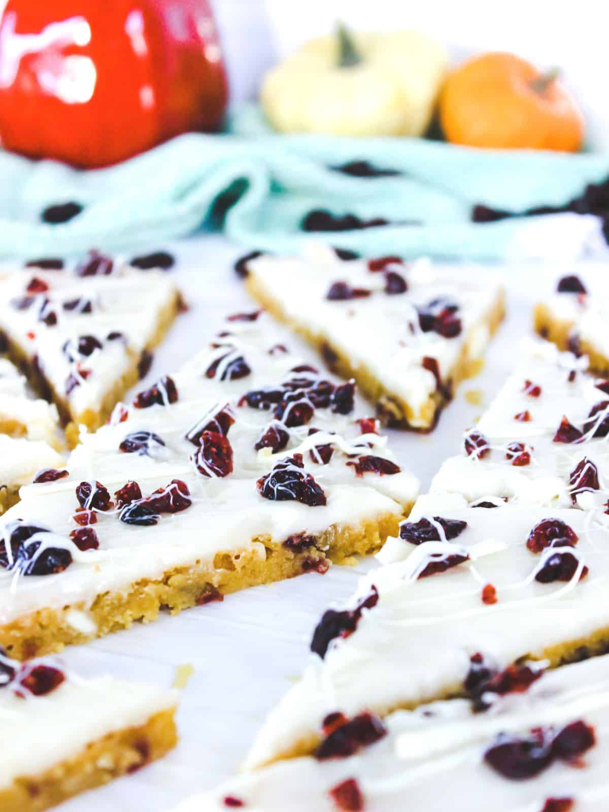 triangles of cranberry bliss bars.