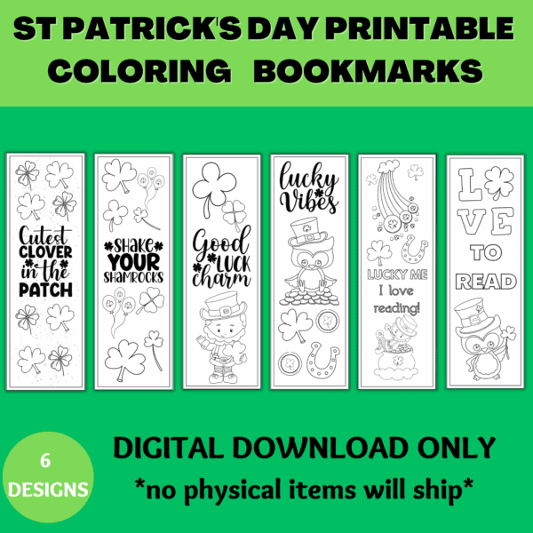 St. Patrick's Day Printable Coloring Bookmarks