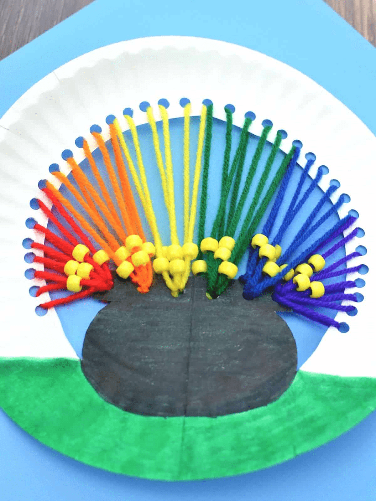 pot of gold yarn craft with paper plate