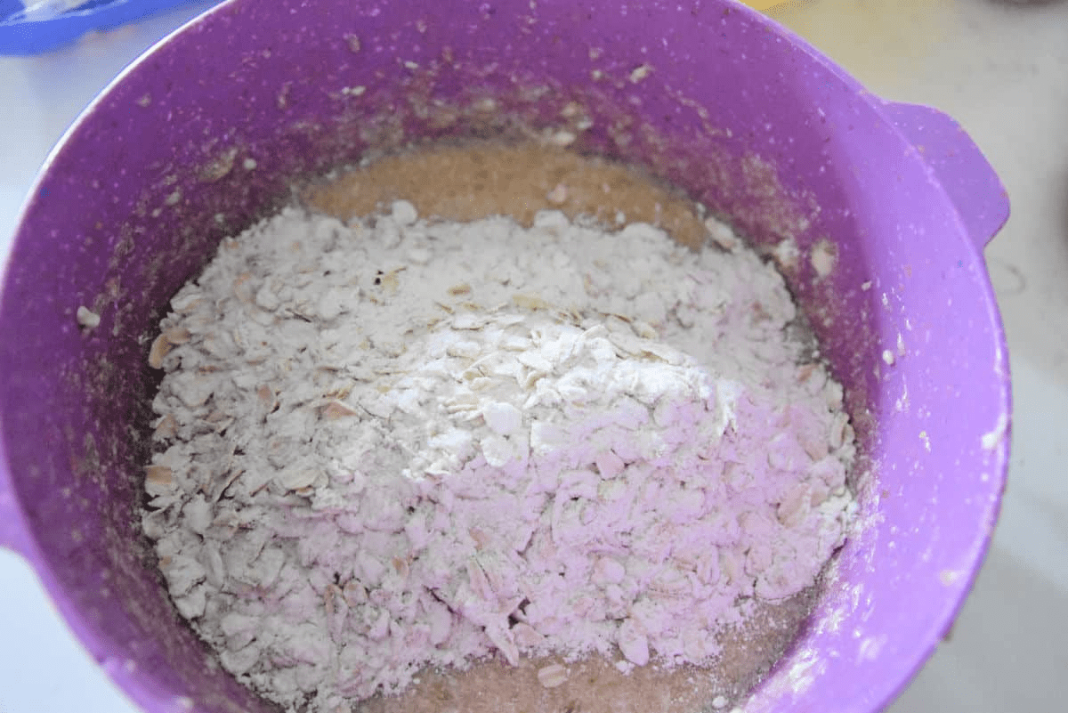 bowl with wet and dry ingredients