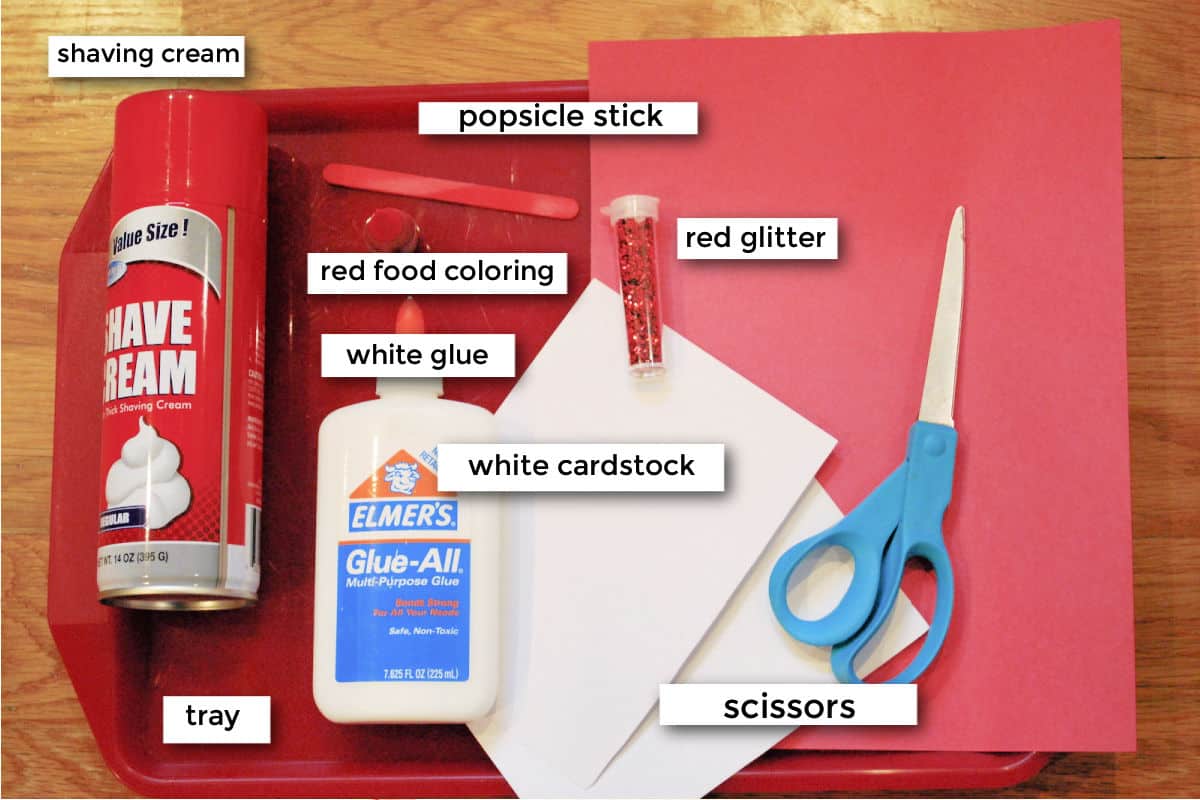 supplies for Valentine's shaving cream cards
