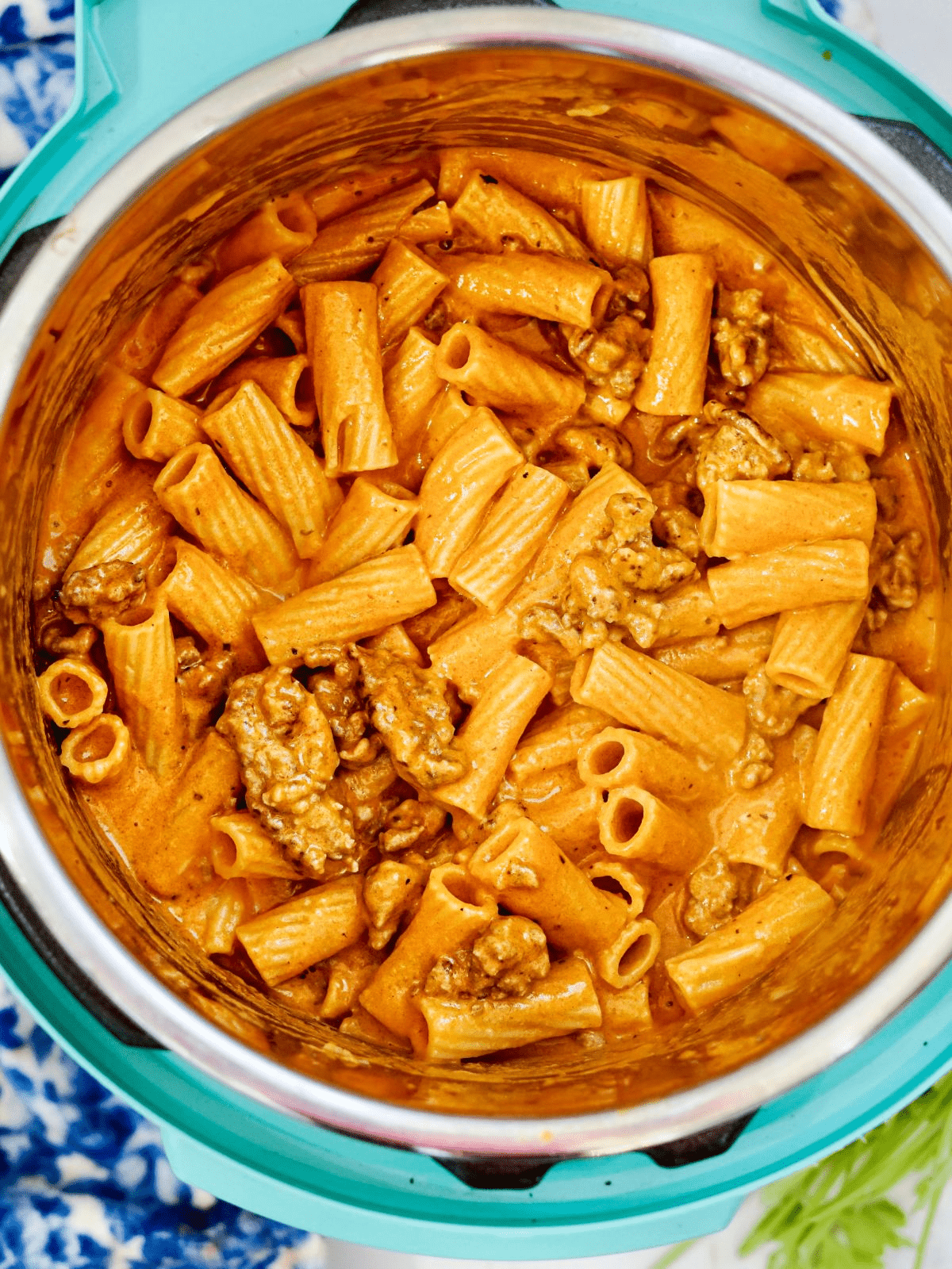 instant pot with creamy sausage rigatoni