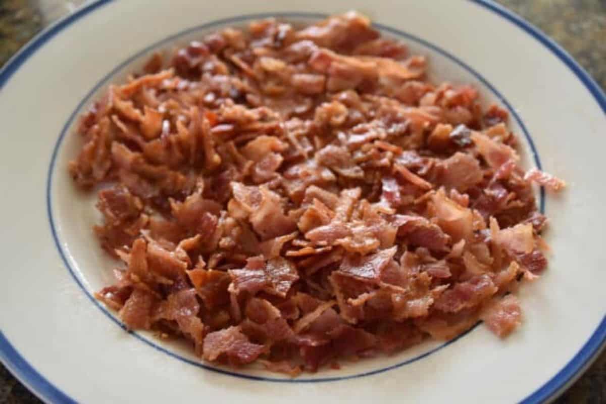 chopped bacon on a plate
