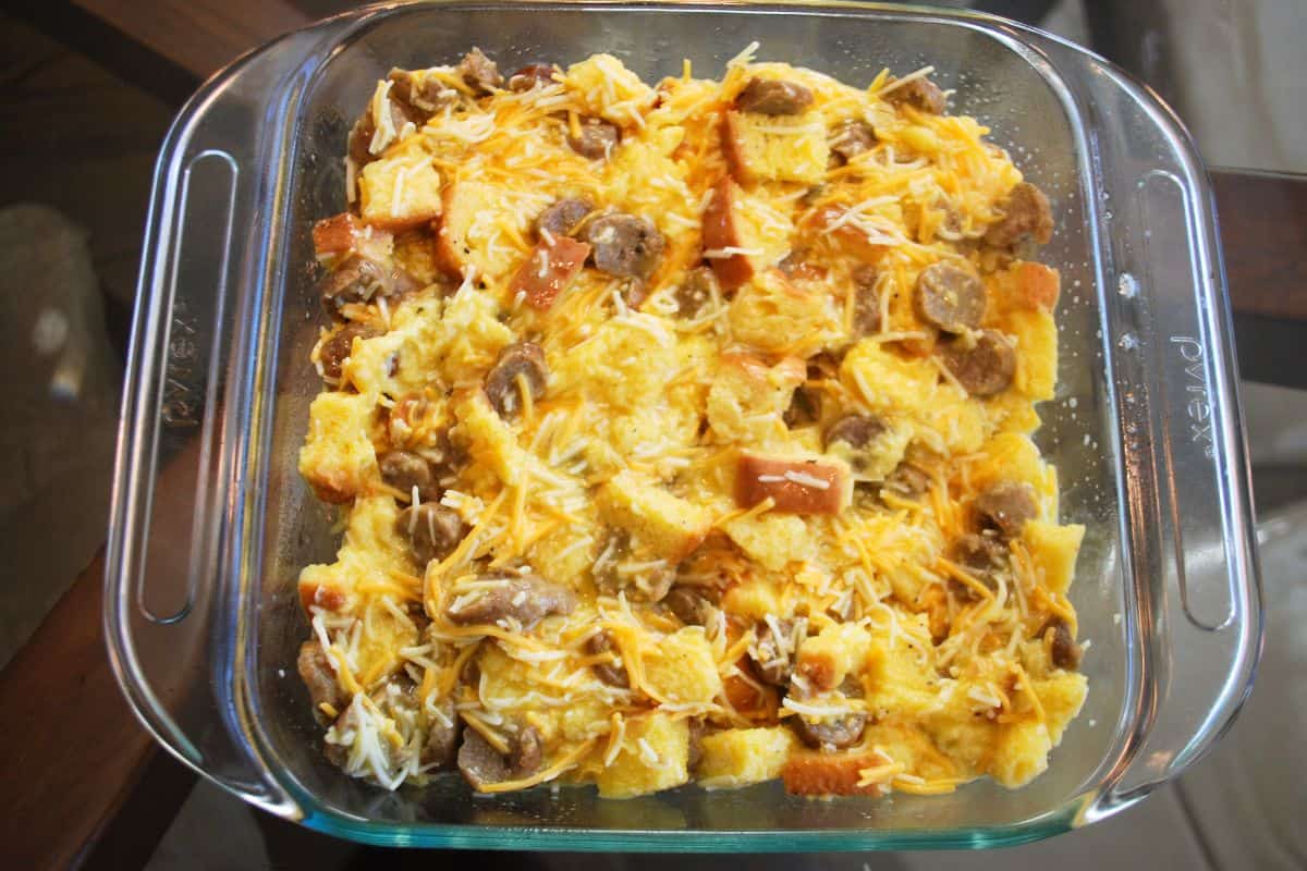 egg casserole in pan.