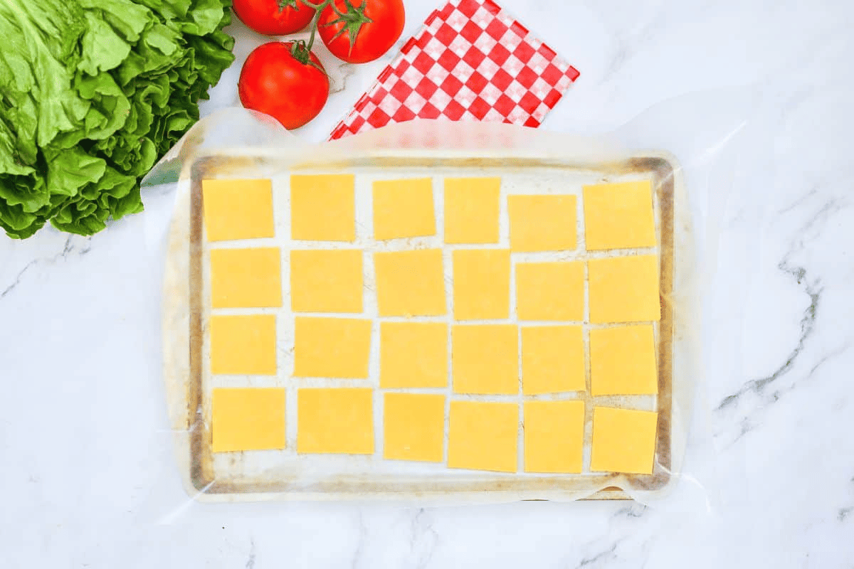 cheese slices on pan.