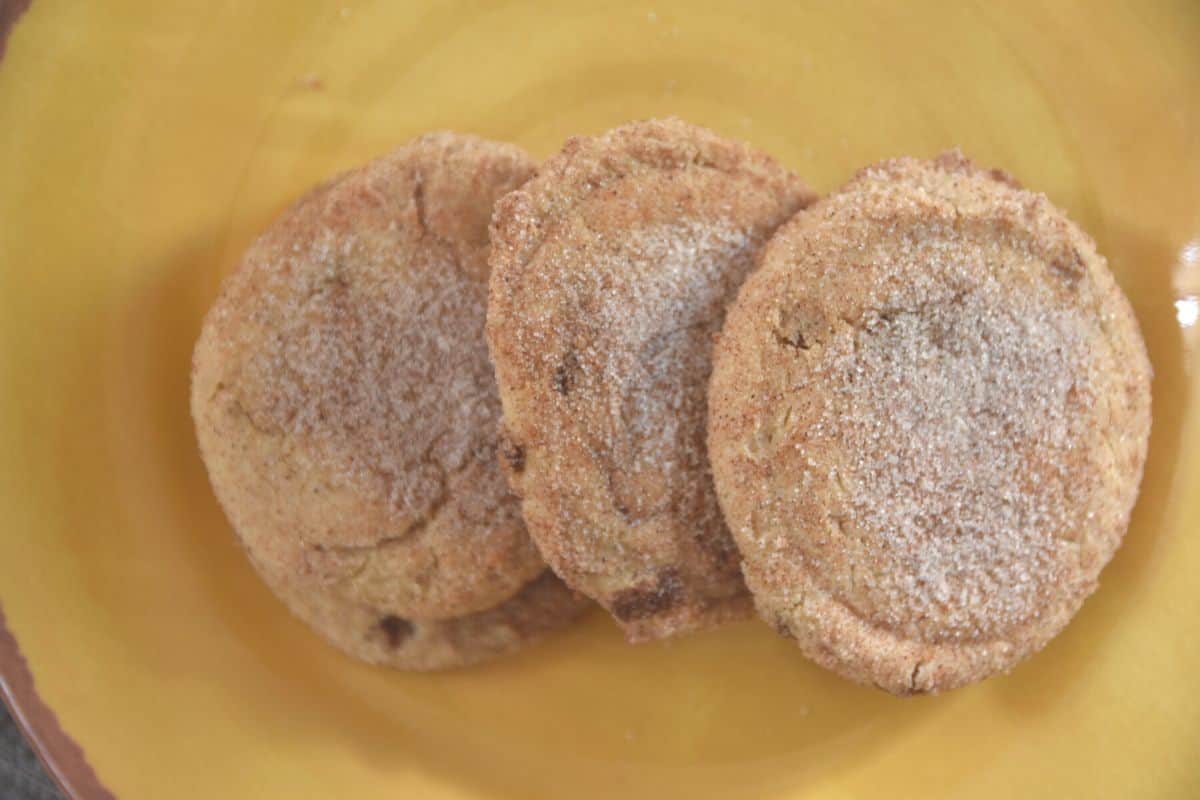 snickerdoodle cookies on yellow plate