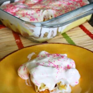 twinkie cake on yellow plate