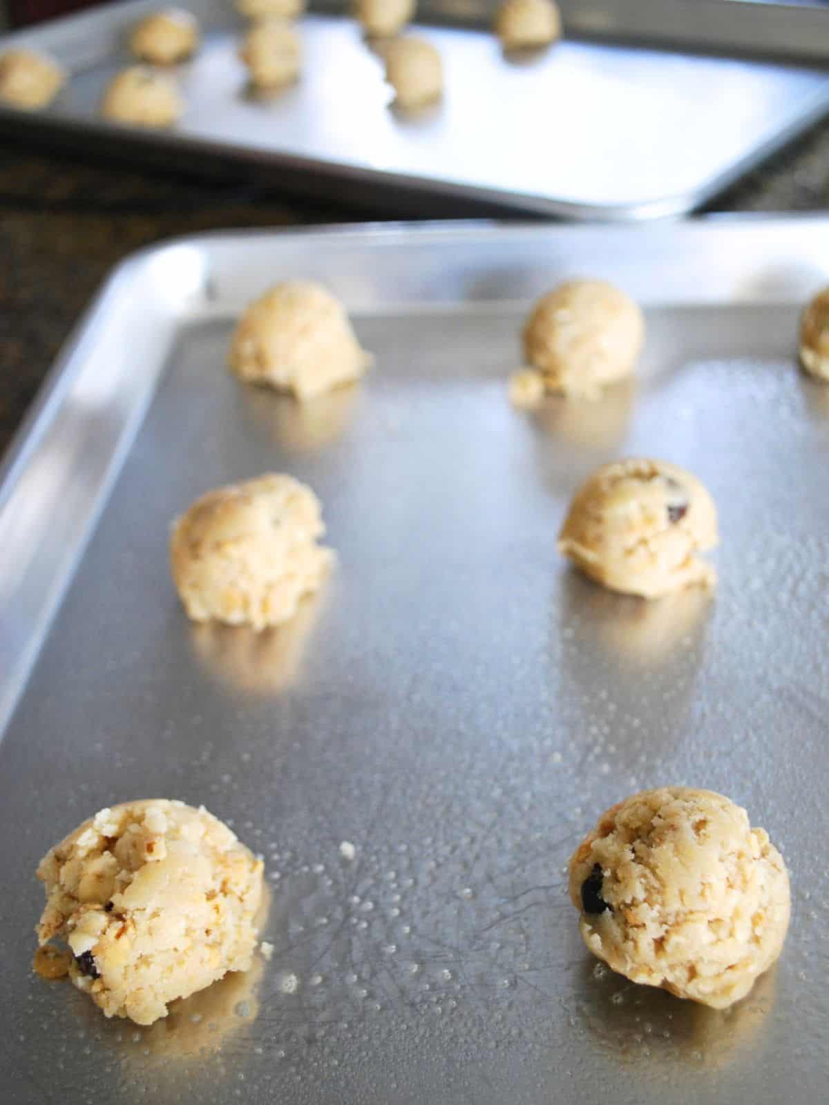 granola cookies on a cookie sheet