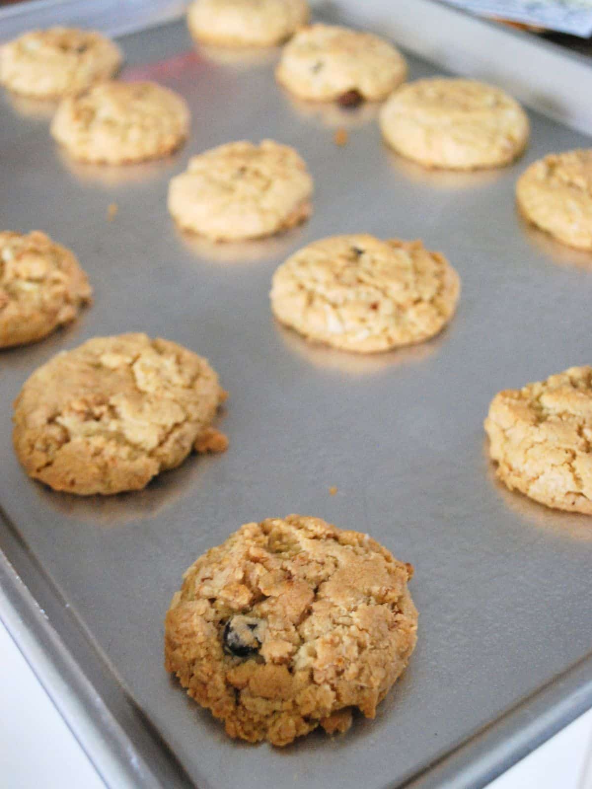 cooked granola cookies on a pan