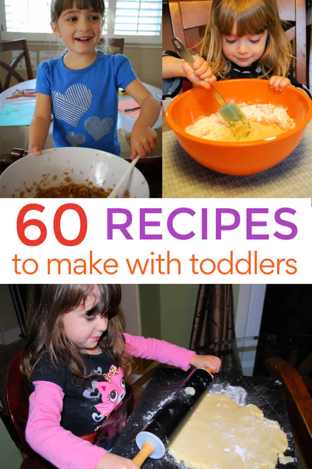 These 60 Amazing Toddler Recipes To Make Together are easy for kids to help with and they taste delicious! These recipes are designed to be easy and foolproof so kids can experience success in the kitchen.