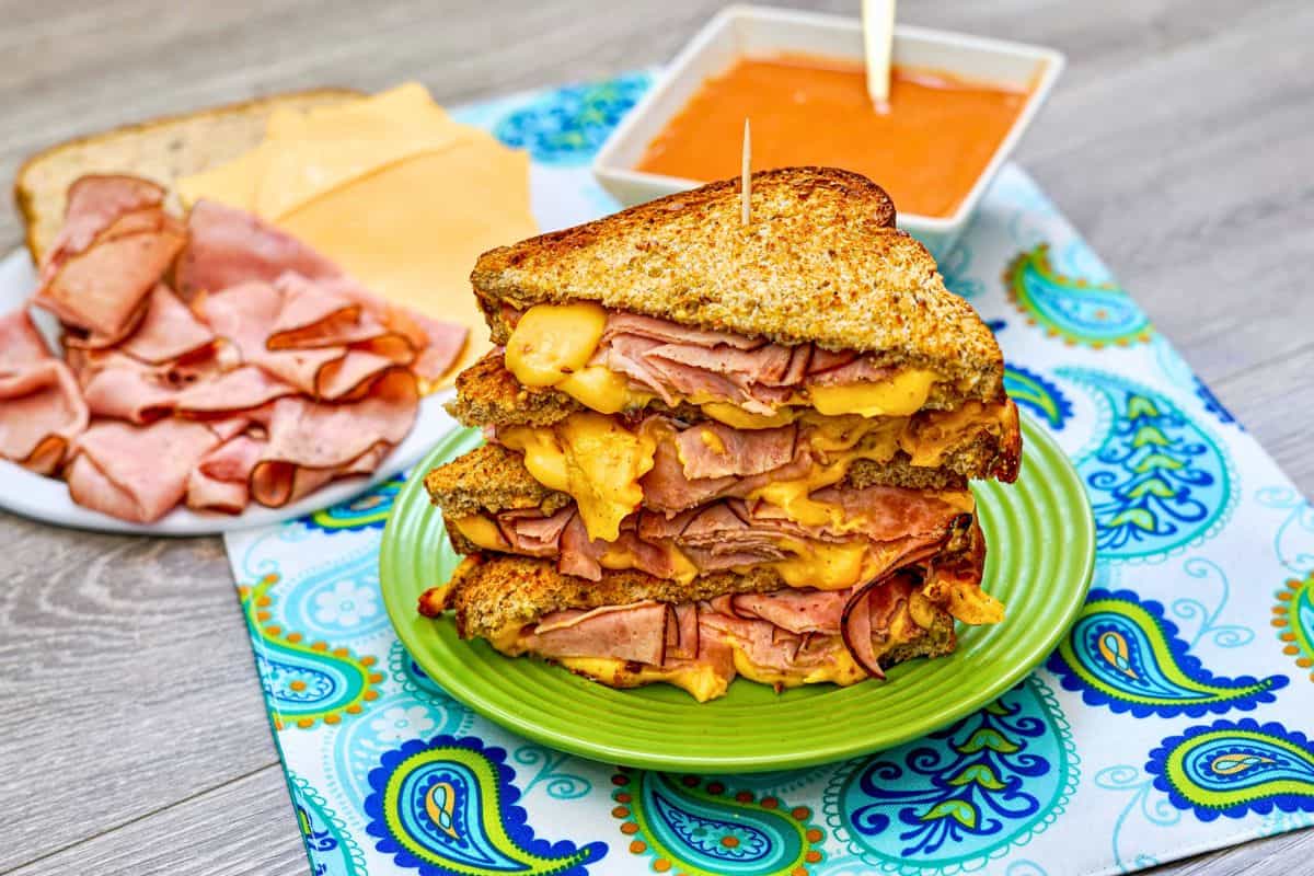 Air Fryer Grilled Ham and Cheese Sandwich.