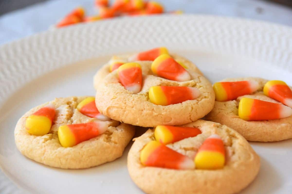 cake mix candy corn cookies on plates