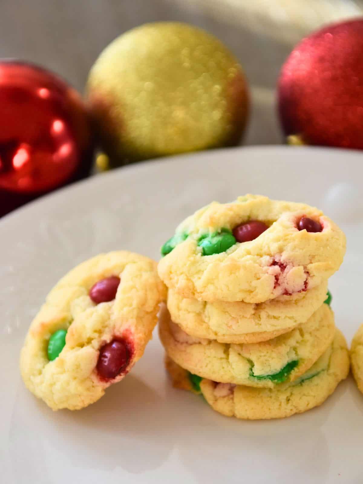 Cake Mix Christmas Cookies with M&Ms.