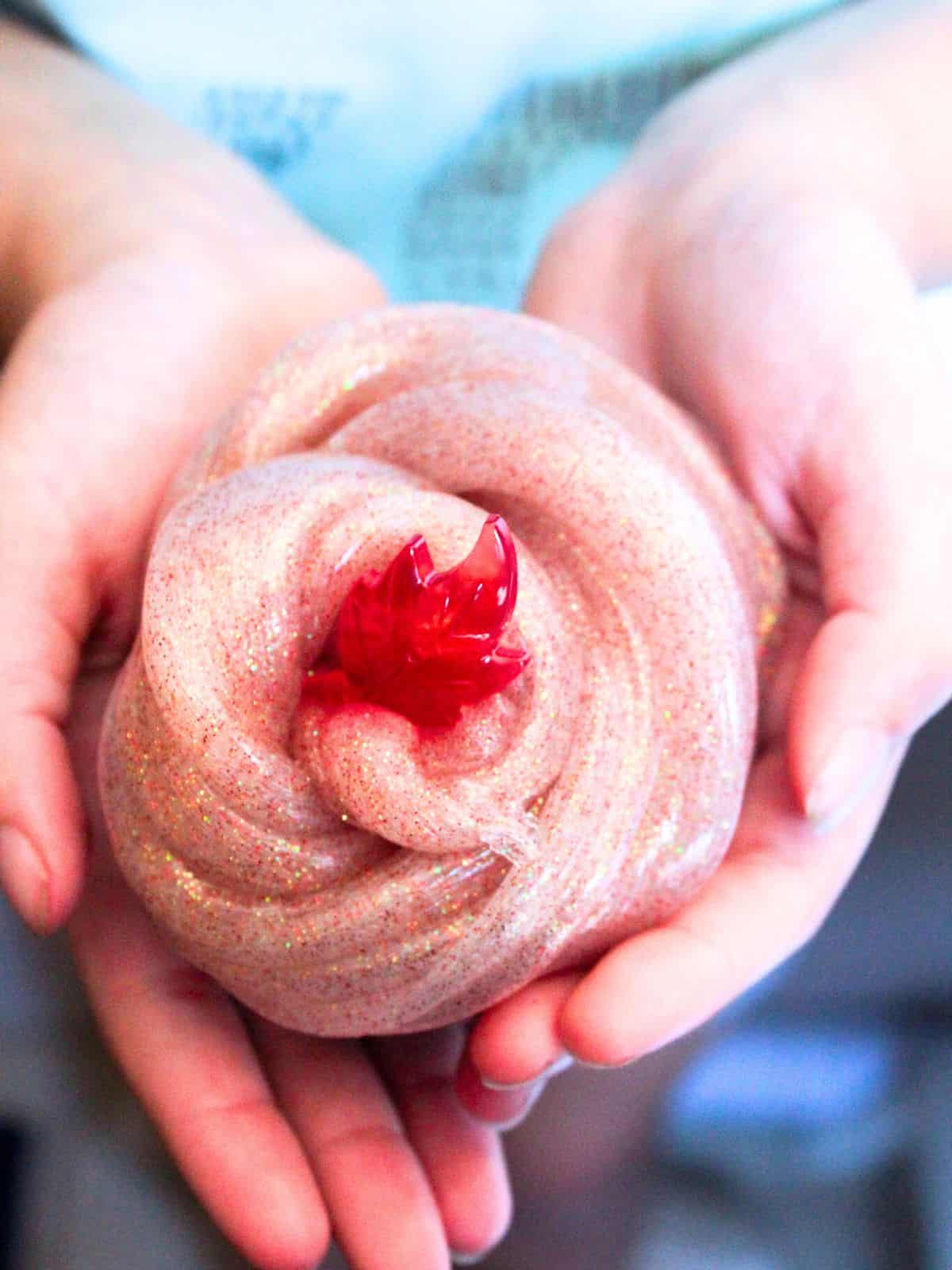 closeup shot of fall slime in hands.