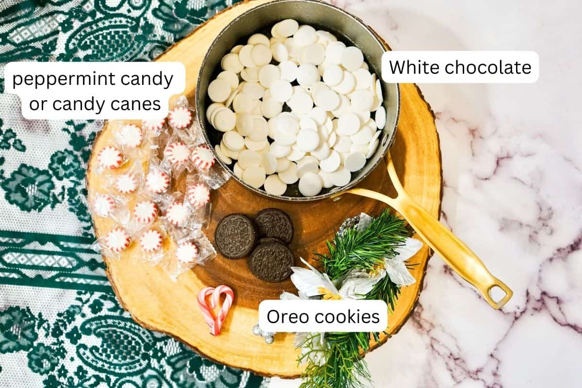 ingredients for White chocolate candy cane oreos.