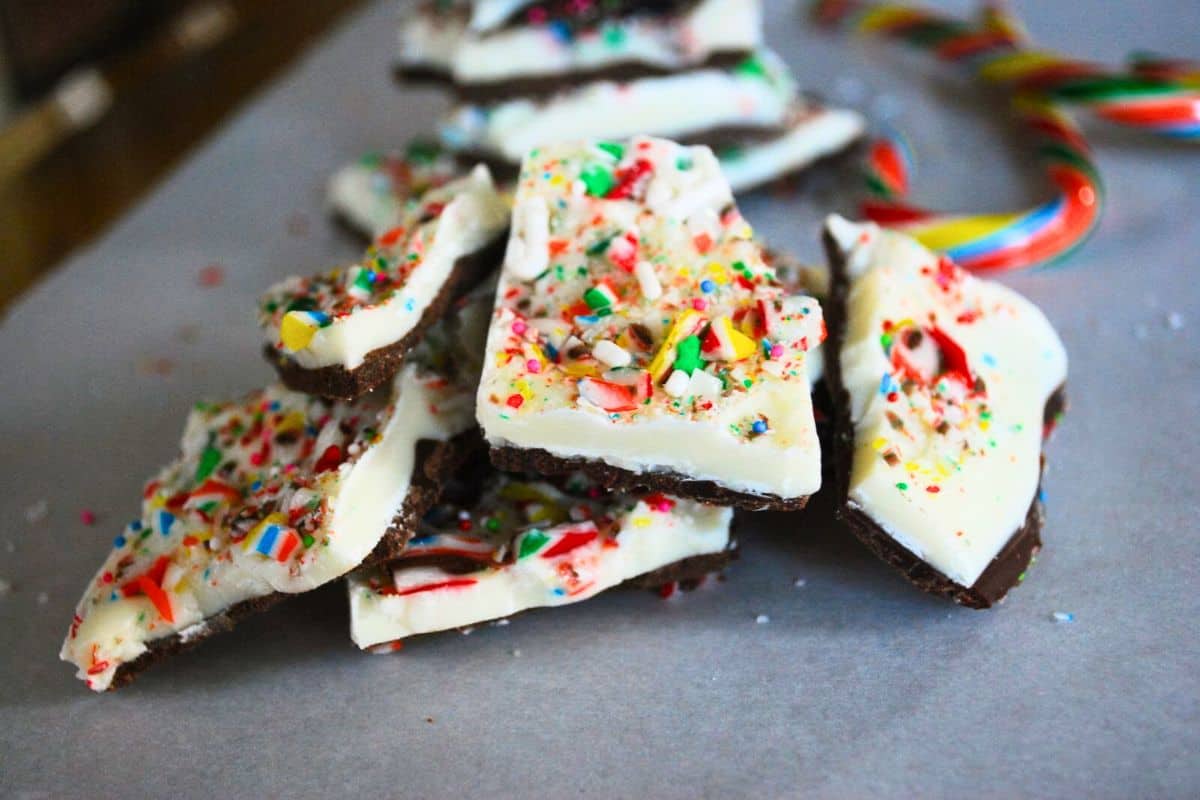 candy cane bark on parchment paper
