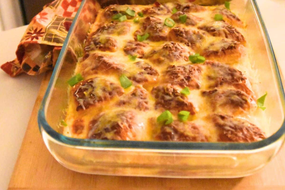 breakfast casserole in pan.