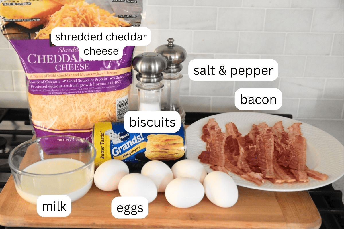 ingredients for biscuit breakfast casserole.