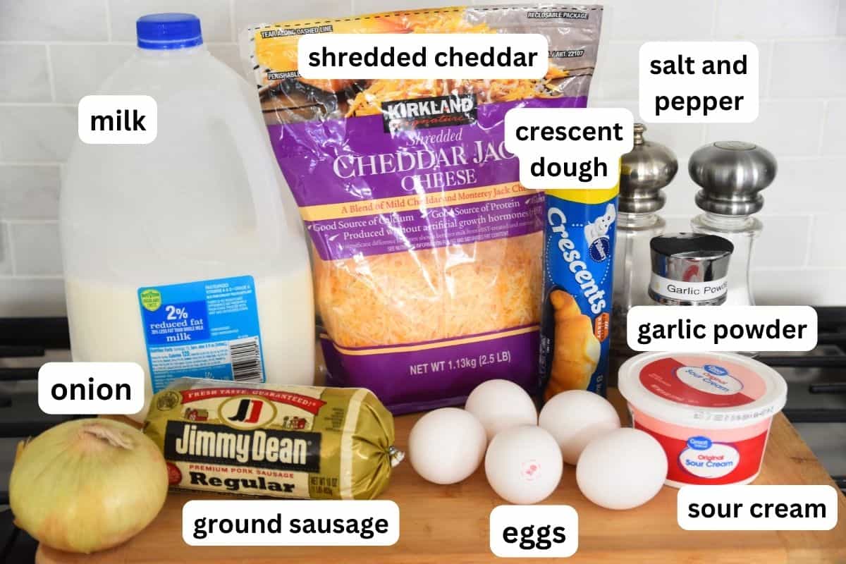 ingredients for breakfast casserole with sausage.