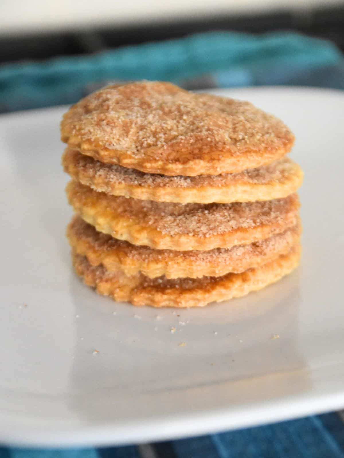 stack of pie crust cookies with cinnamon sugar