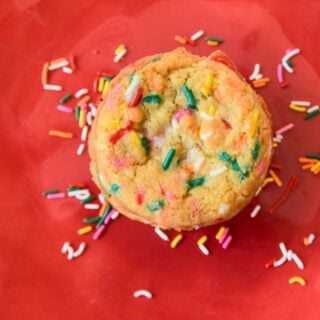 confetti cookie on red plate