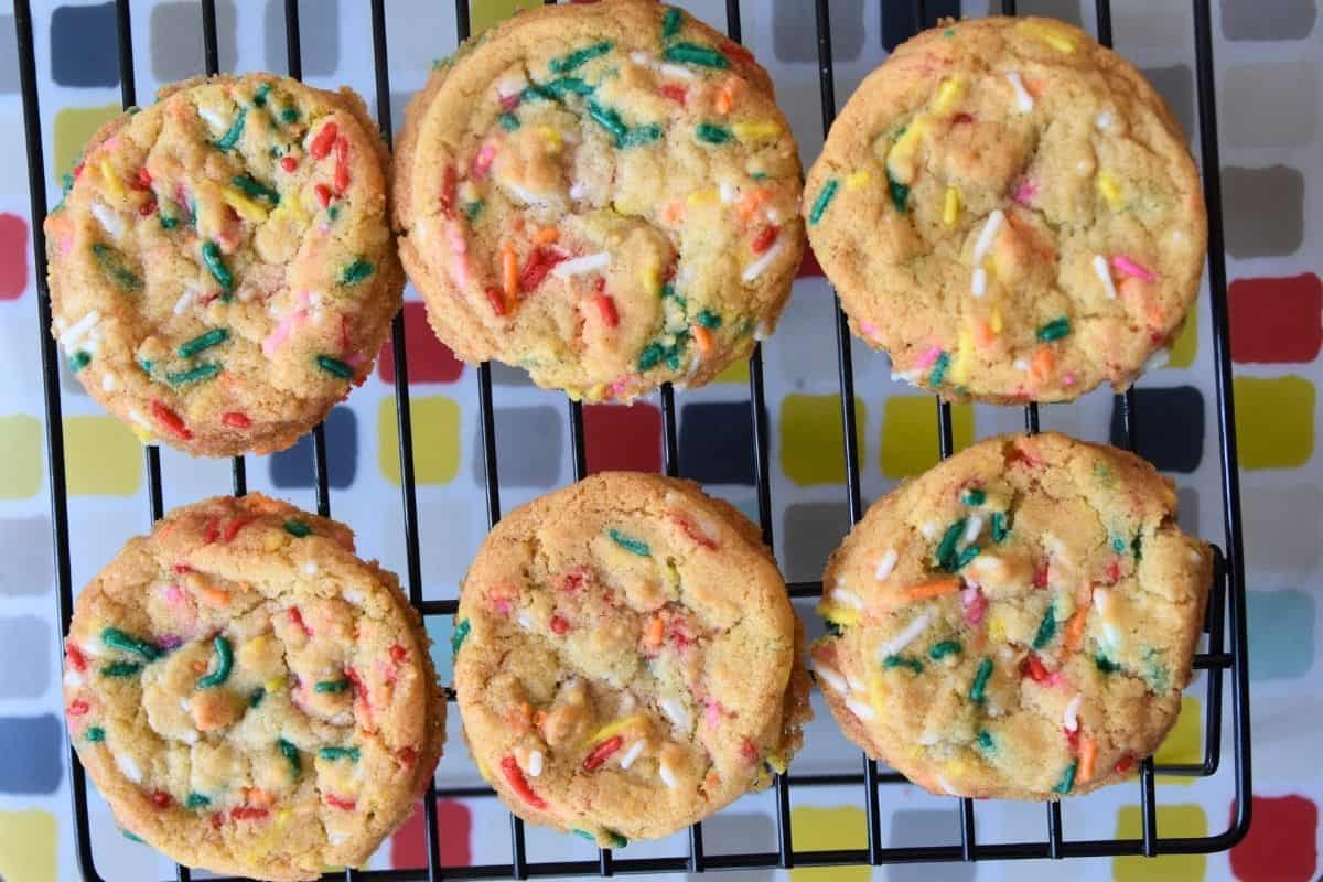 confetti cookies on cooling rack