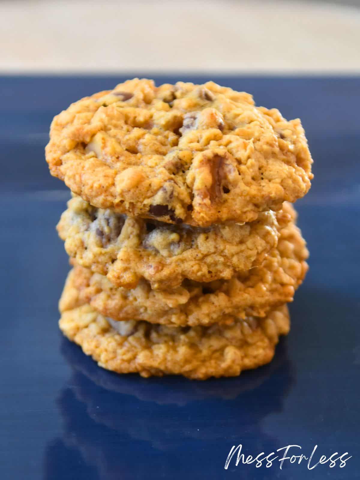 instant oatmeal cookies on blue plate