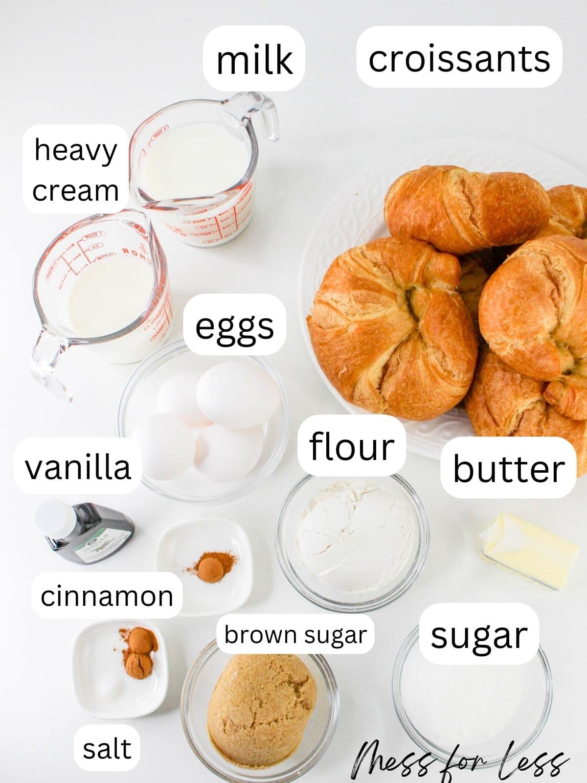 Ingredients for croissant french toast bake