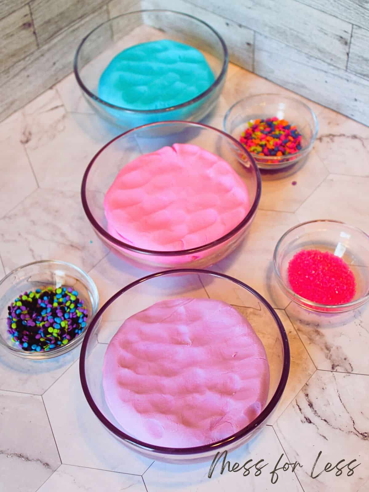 colorful playdough in bowls