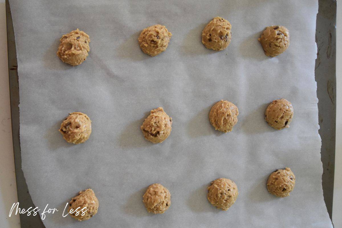 cookie dough on cookie sheet