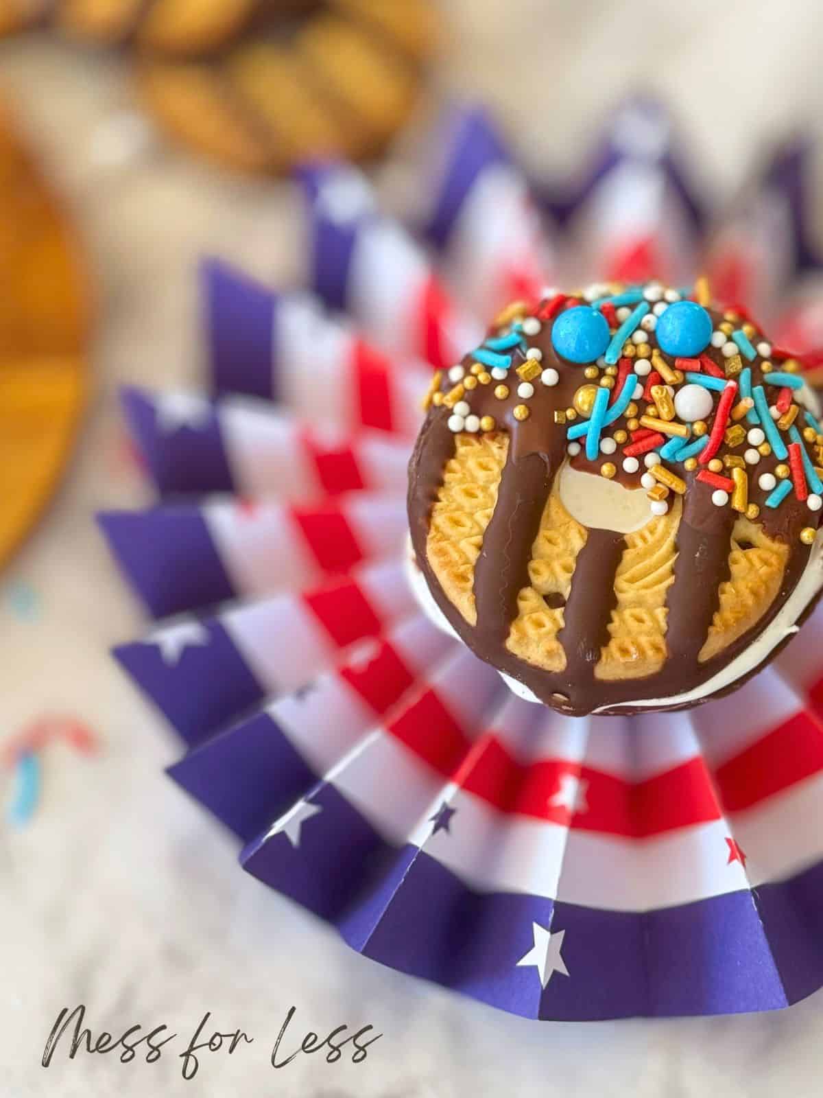 cookie on red white and blue background